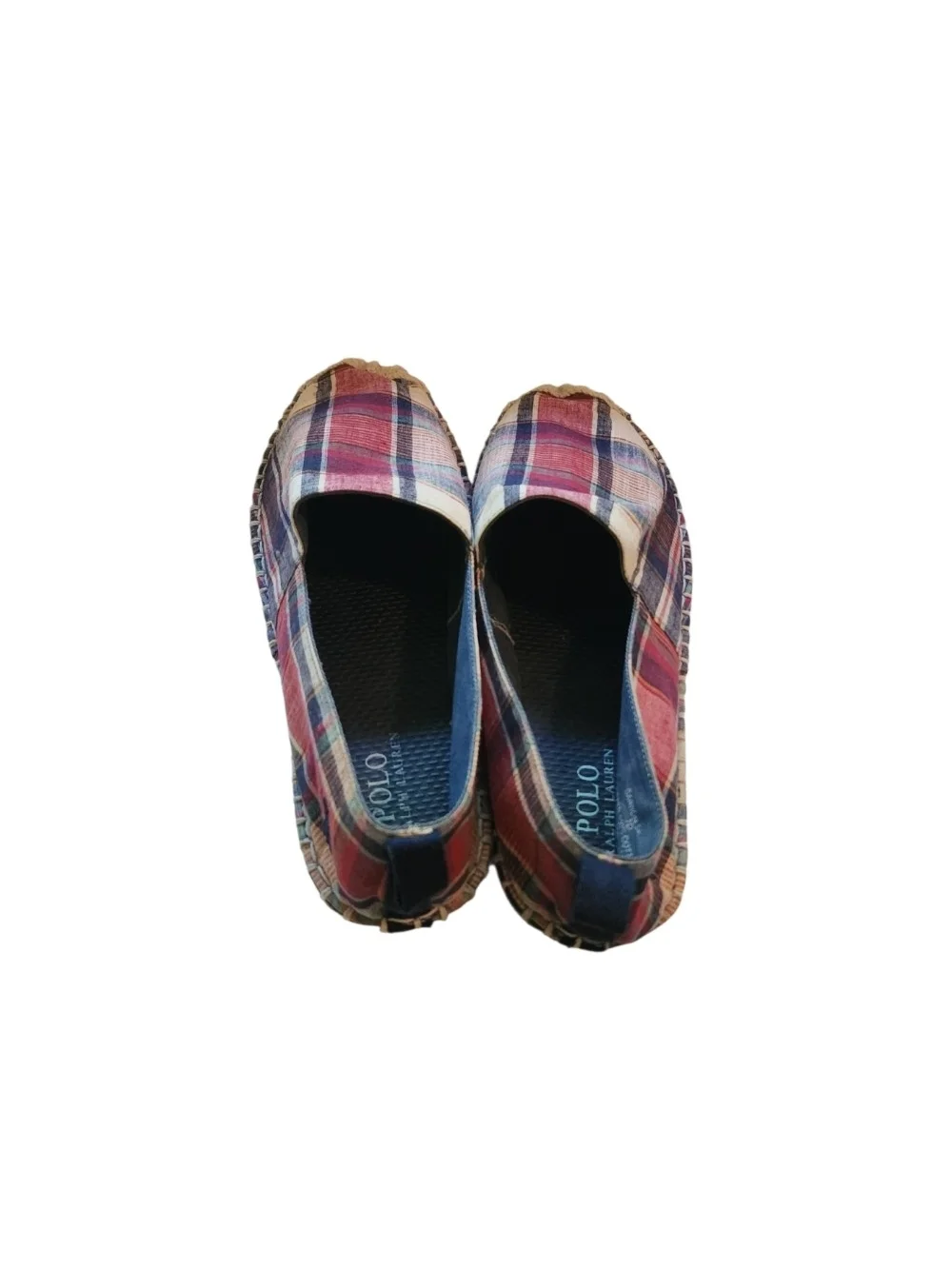 Polo Ralph Lauren Madras Red and Tan And Blue Plaid Espadrille Slip-Ons